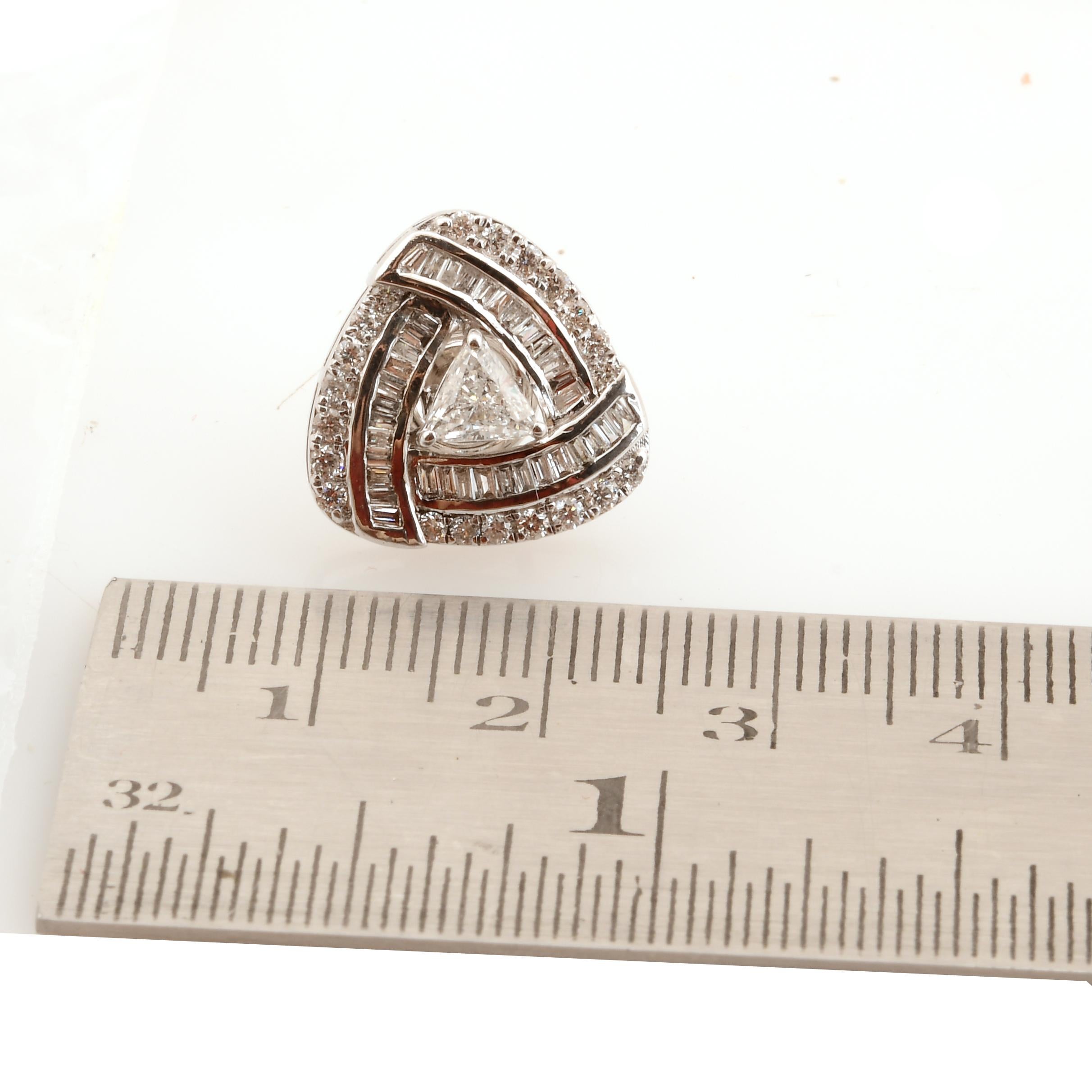 Trillion Cut Trillion Baguette & Round Diamond Stud Earrings 18 Karat White Gold Fine Jewelry For Sale