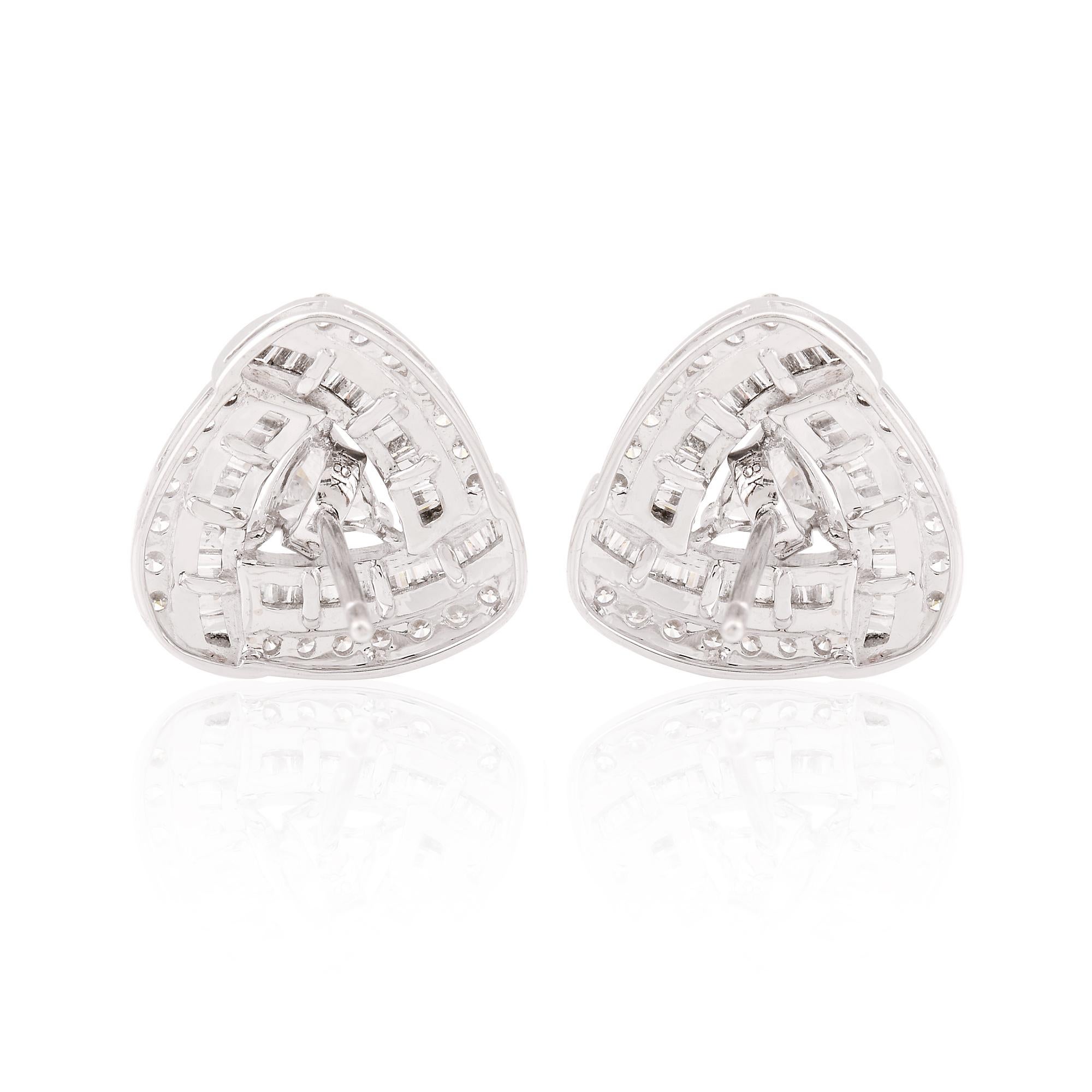 Trillion Baguette & Round Diamond Stud Earrings 18 Karat White Gold Fine Jewelry For Sale 1