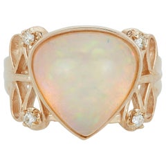 Trillion Chubby Pear Opal Fashion Open Diamond Detail Band Ring 14 Karat Gold