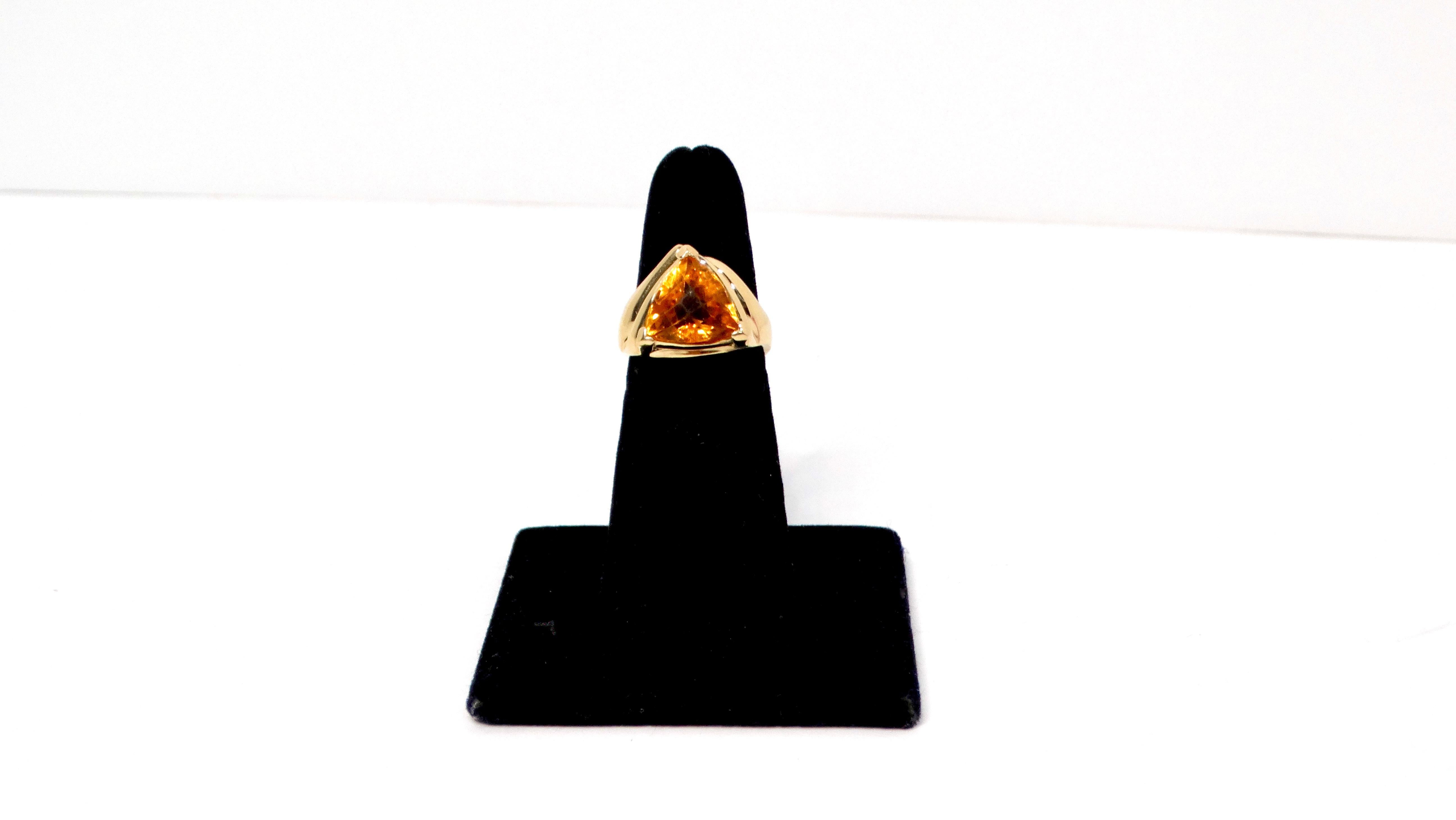 Trillion Citrine Solitaire Gemstone 14k Gold Ring In Good Condition In Scottsdale, AZ