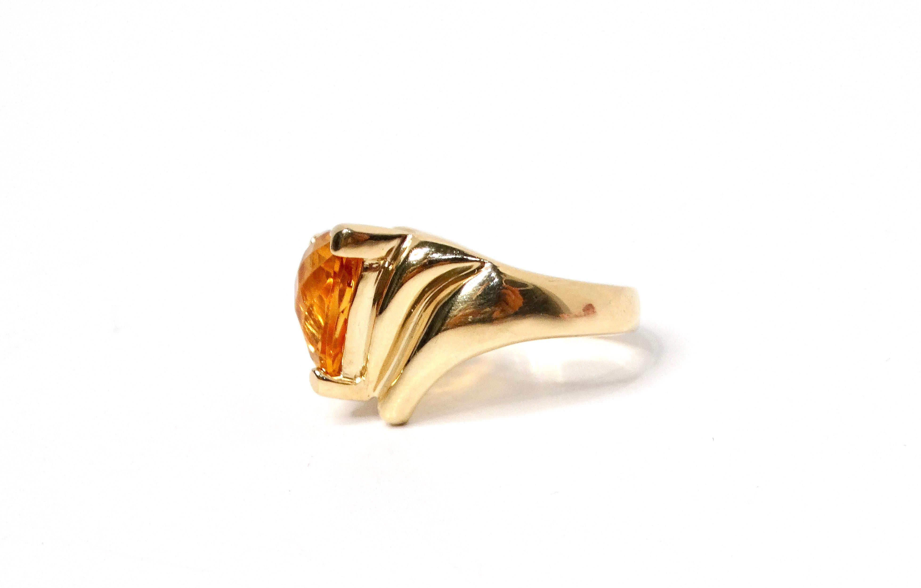 Trillion Citrine Solitaire Gemstone 14k Gold Ring 1