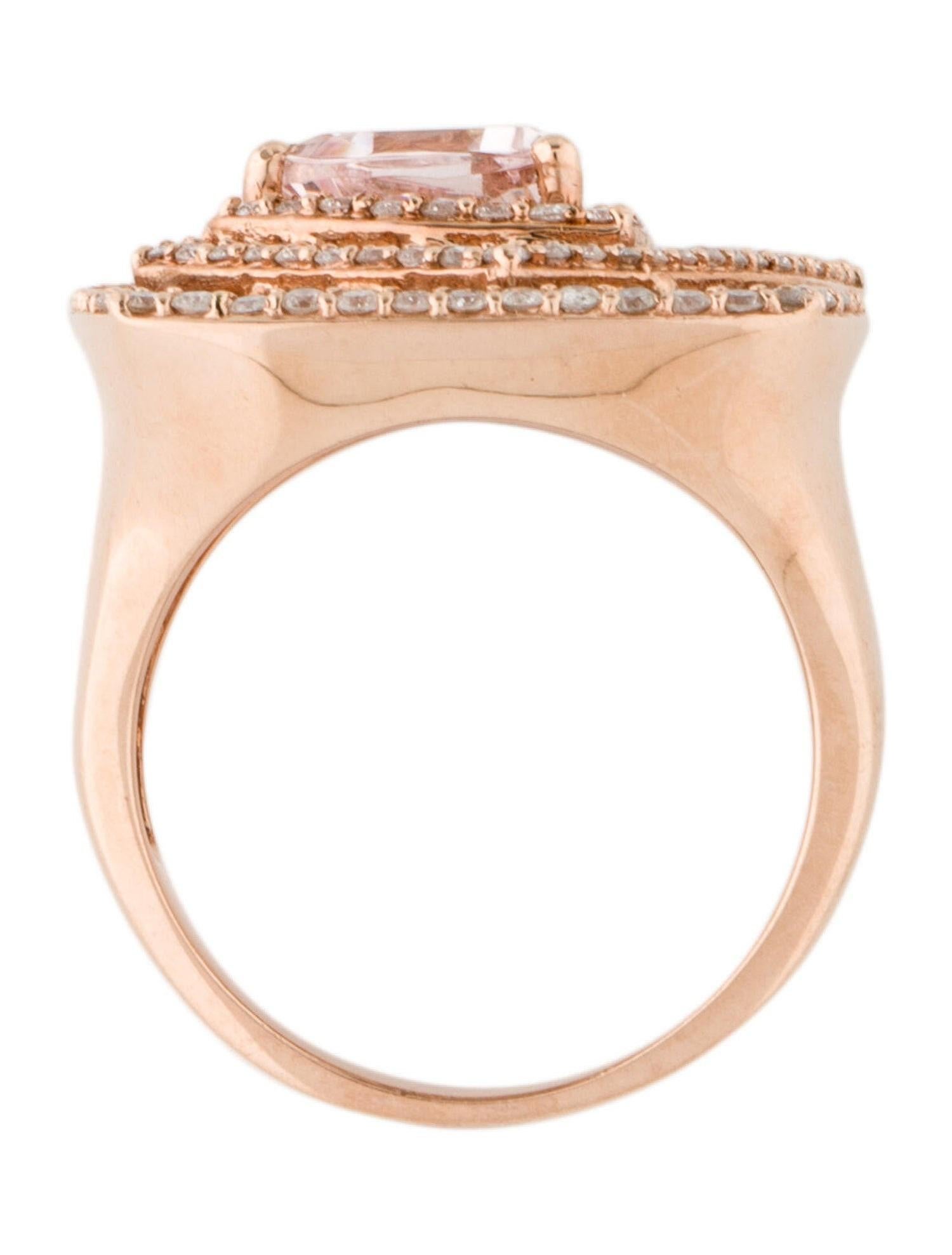 Contemporary Trillion Cut 1.31 Carat Morganite and Diamond 14K Rose Gold Regal Ring For Sale