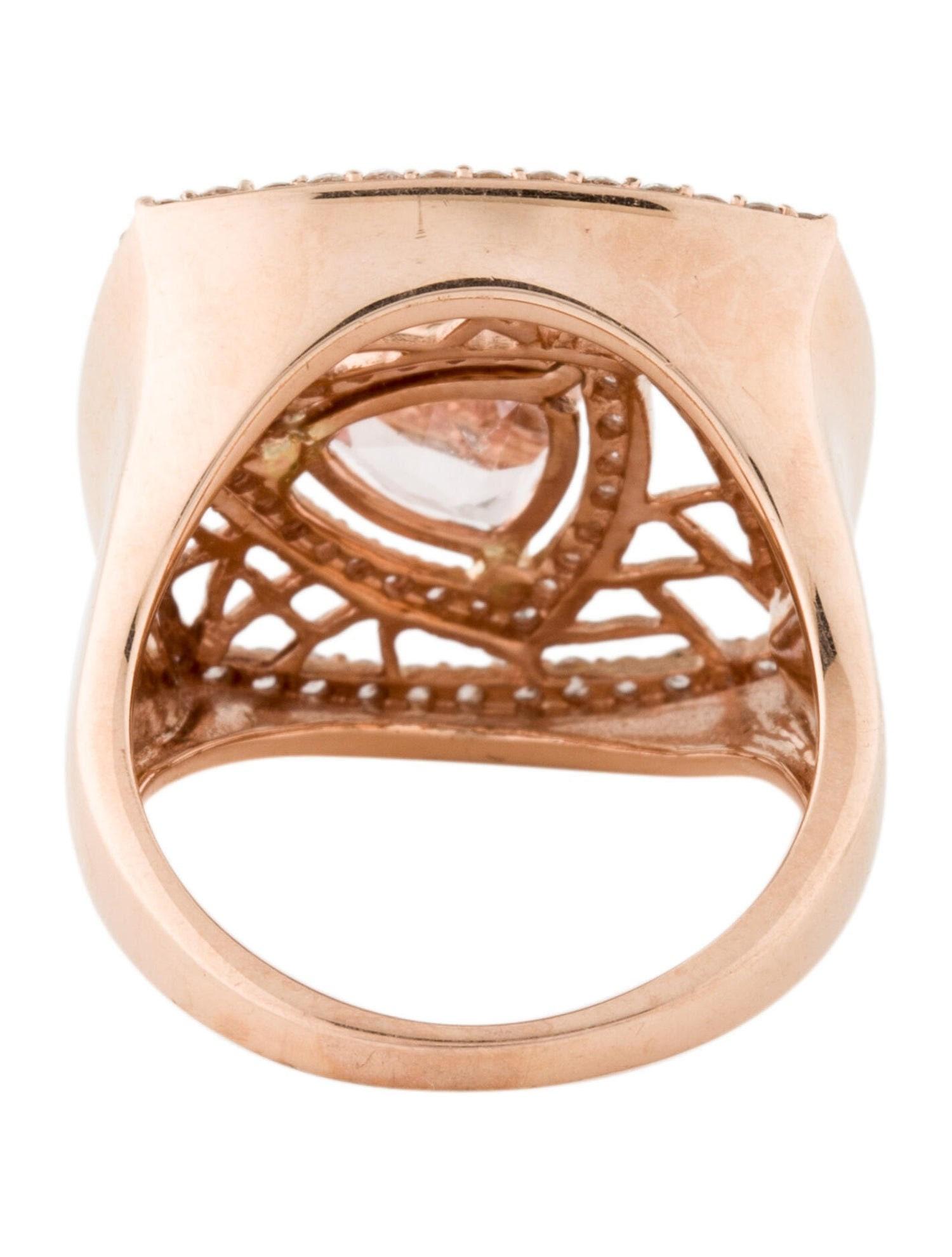 Women's or Men's Trillion Cut 1.31 Carat Morganite and Diamond 14K Rose Gold Regal Ring For Sale