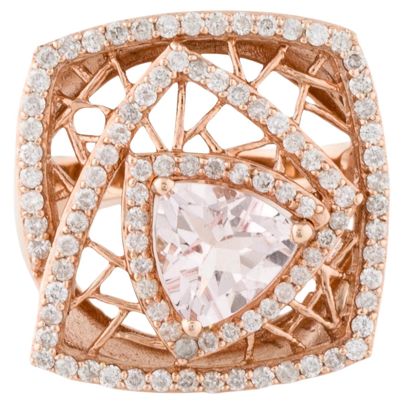 Trillion Cut 1.31 Carat Morganite and Diamond 14K Rose Gold Regal Ring For Sale