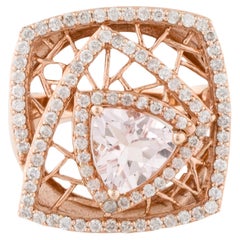 Trillion Cut 1.31 Carat Morganite and Diamond 14K Rose Gold Regal Ring