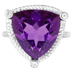 Trillion Cut 8.15 Carat Amethyst Ring With White Topaz