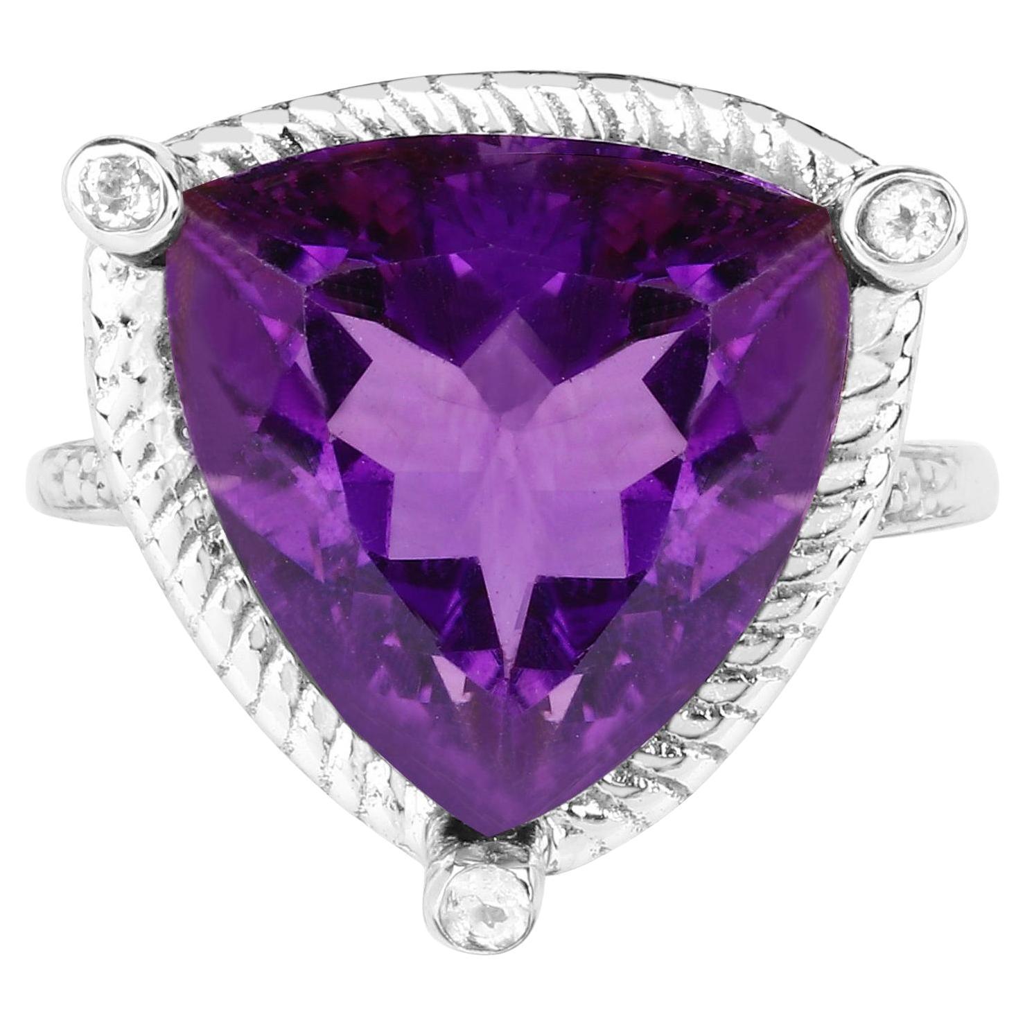 Trillion Cut 8.15 Carat Amethyst Ring With White Topaz For Sale