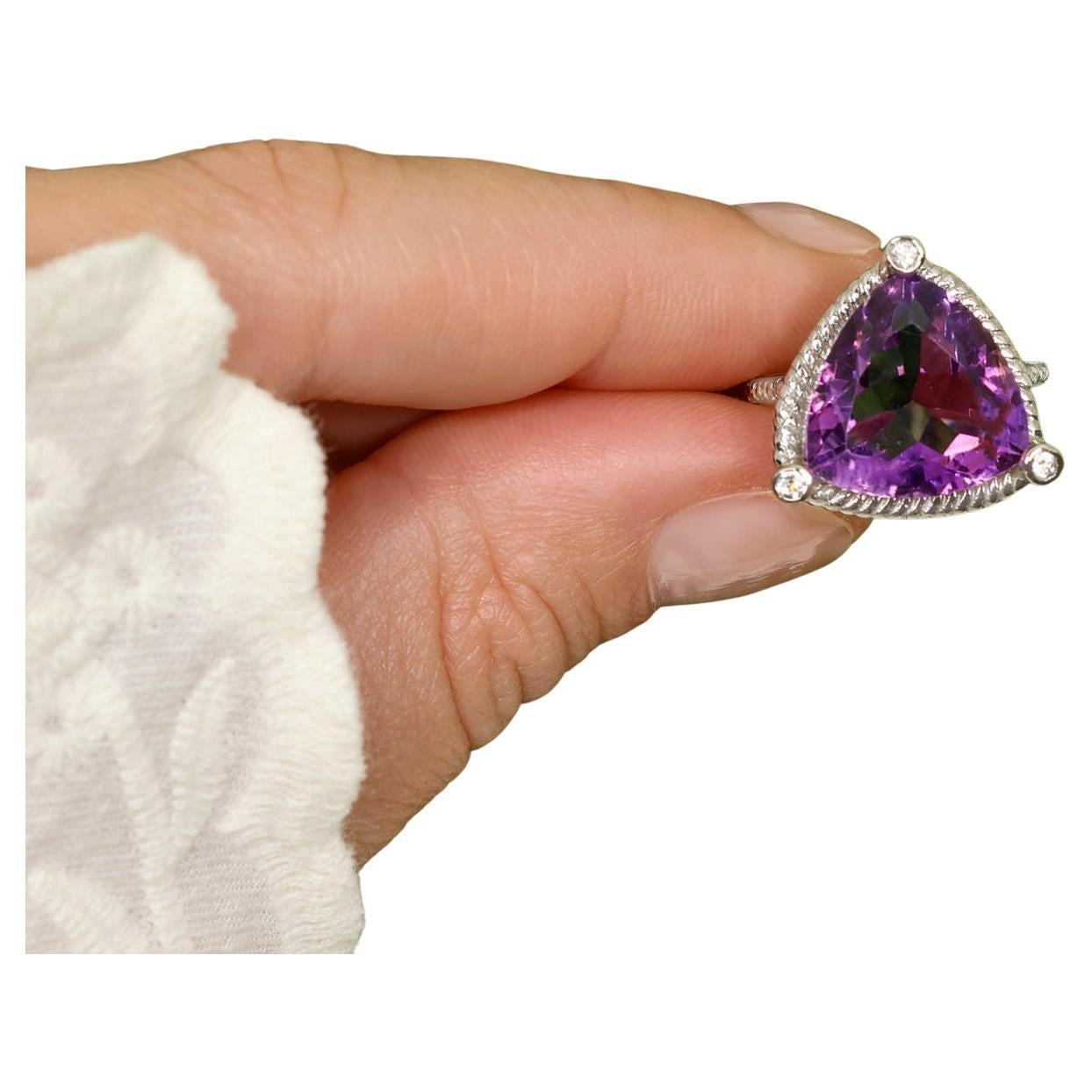 Trillion Cut 8.15 Carat Amethyst Ring With White Topaz For Sale