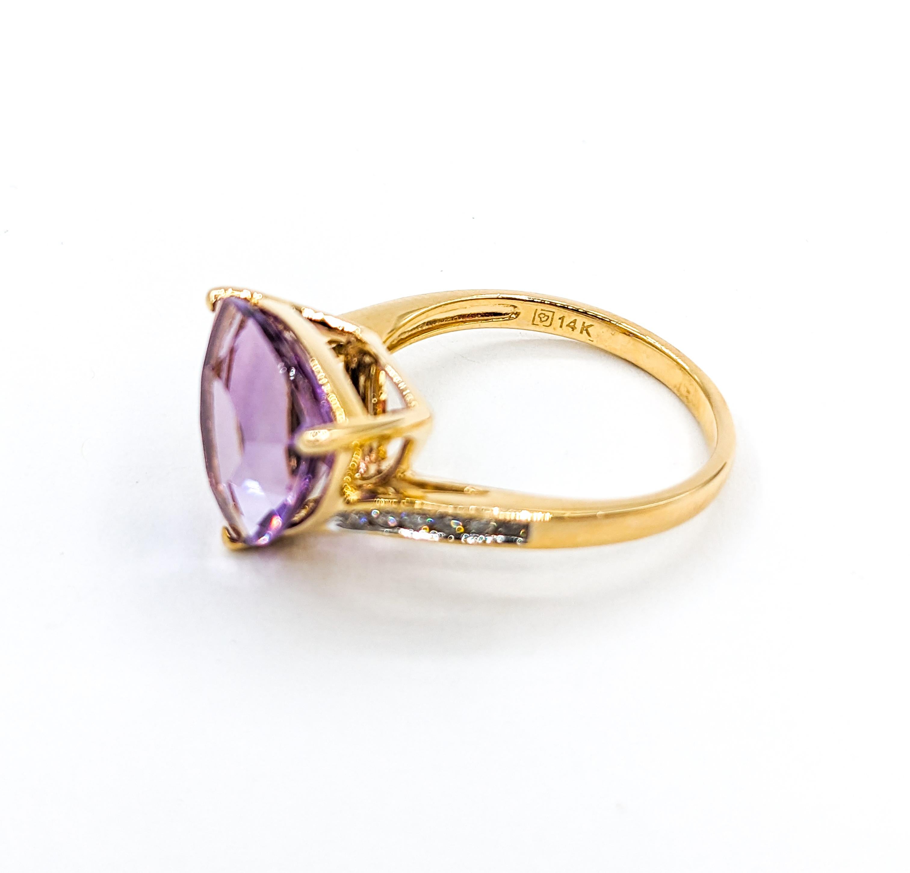 Trillion Cut Amethyst & Diamond Ring in 14K Gold For Sale 5