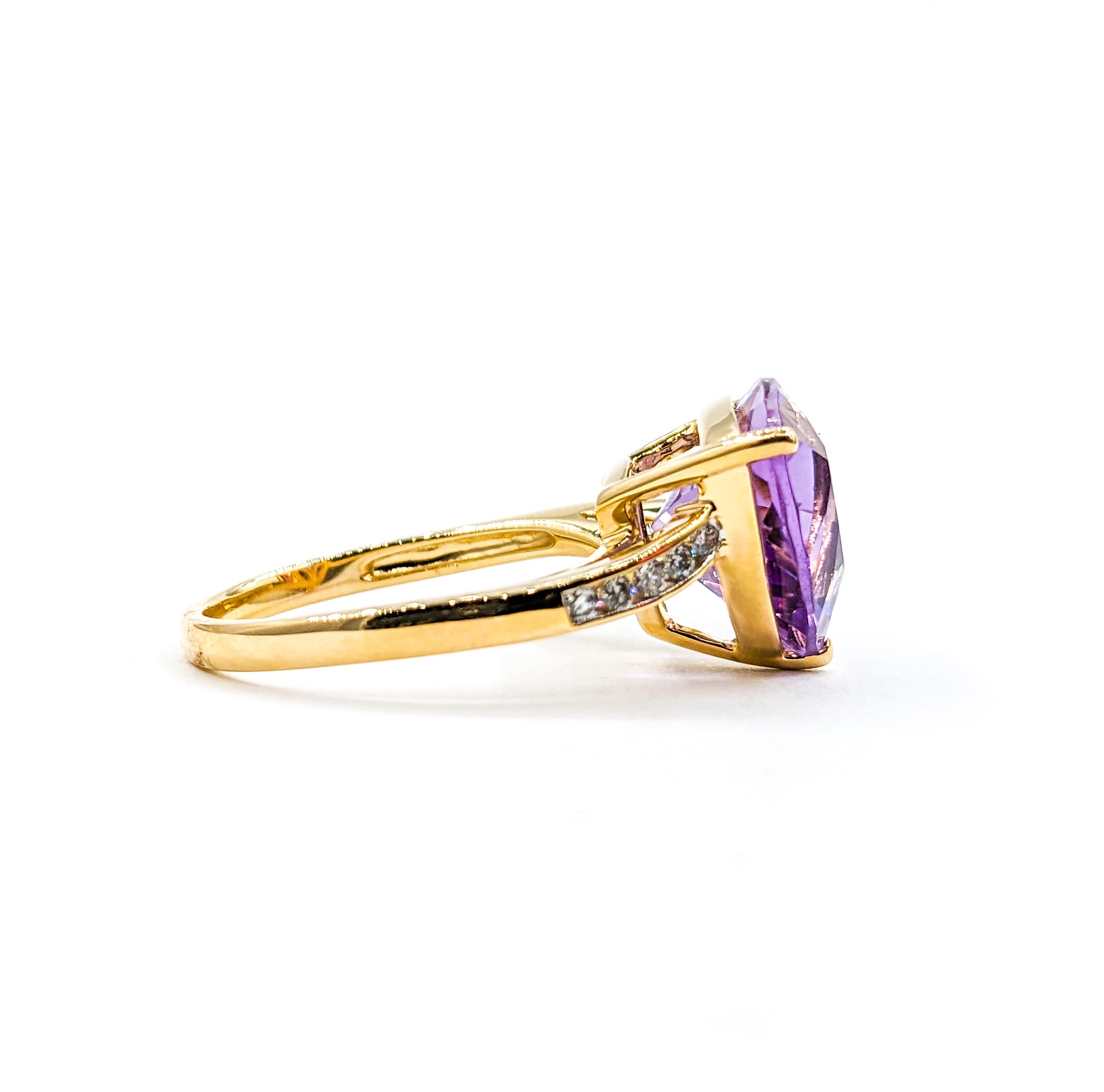 Trillion Cut Amethyst & Diamond Ring in 14K Gold For Sale 3