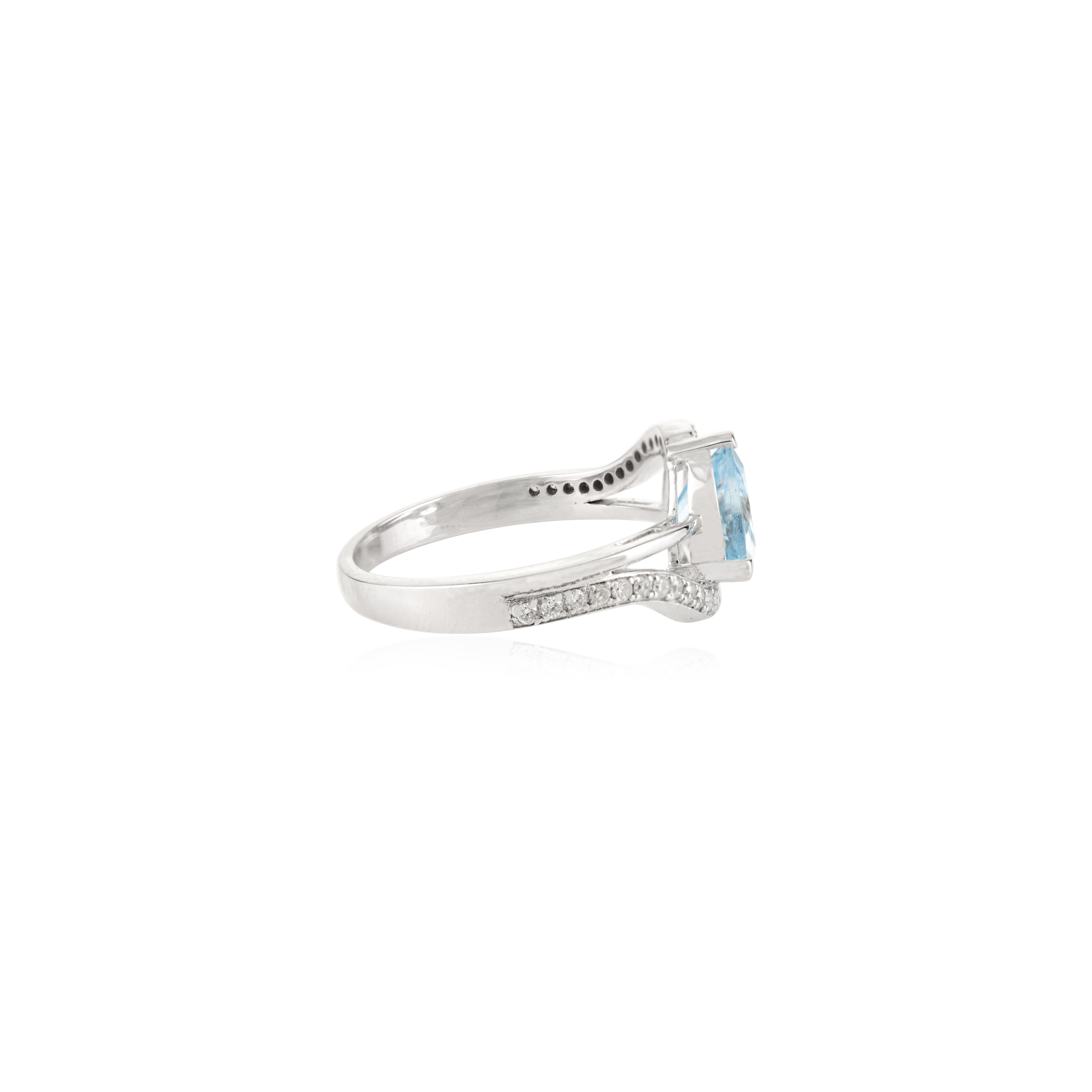 For Sale:  Trillion-Cut Aquamarine & Diamond Wave Ring in 18K White Gold Graduation Gift 7