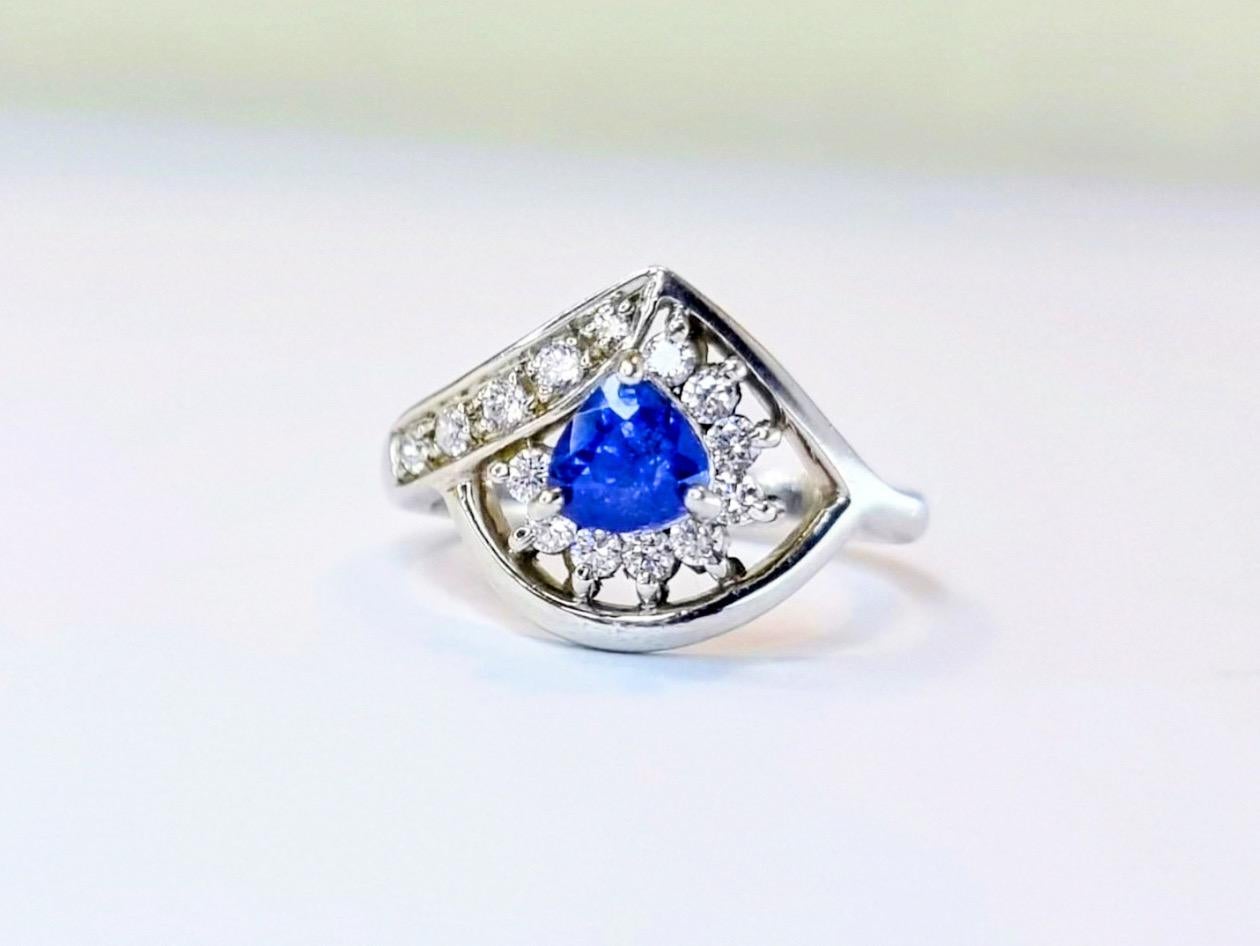 Trillion Cut Blue Sapphire Statement Ring For Sale 5