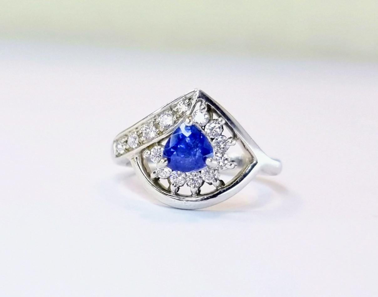 Trillion Cut Blue Sapphire Statement Ring For Sale 8