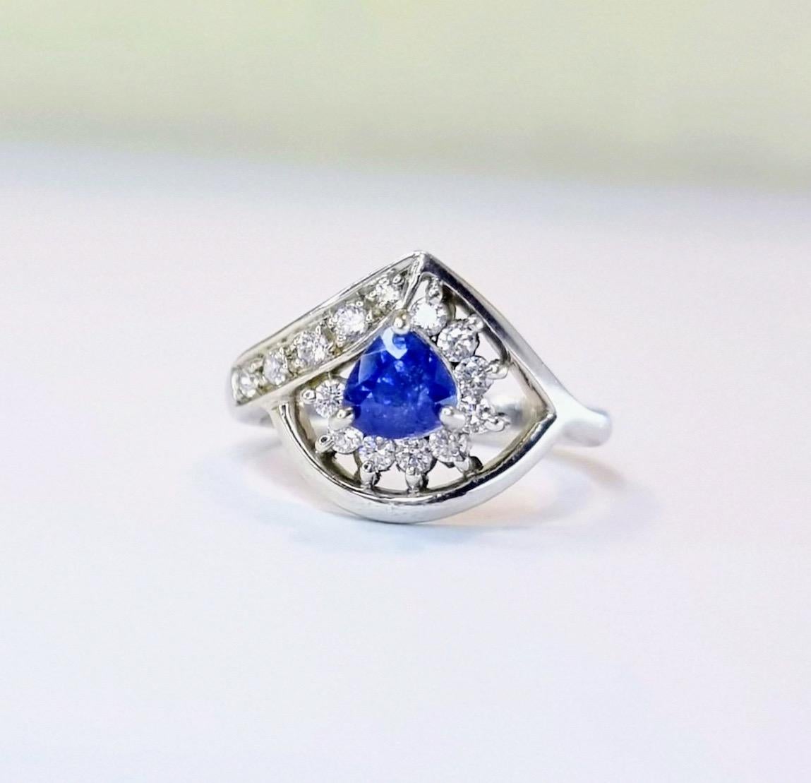 Trillion Cut Blue Sapphire Statement Ring For Sale 9