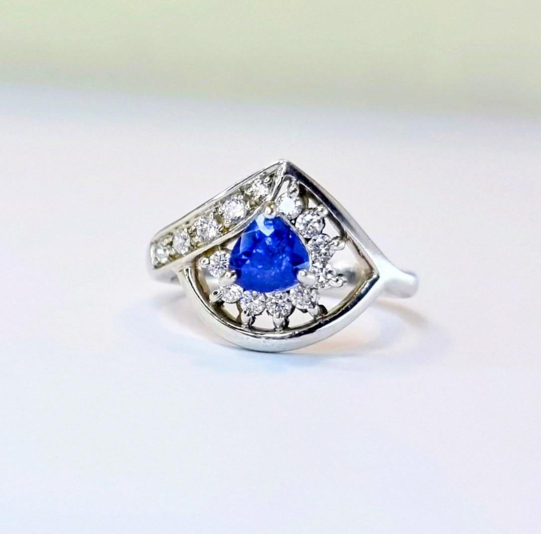 Trillion Cut Blue Sapphire Statement Ring For Sale 10