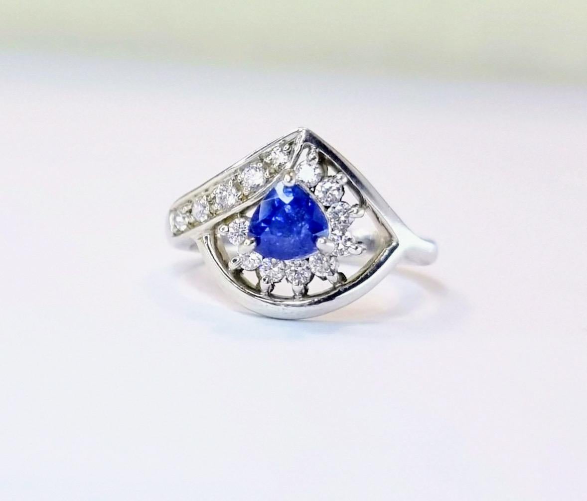 Trillion Cut Blue Sapphire Statement Ring For Sale 11