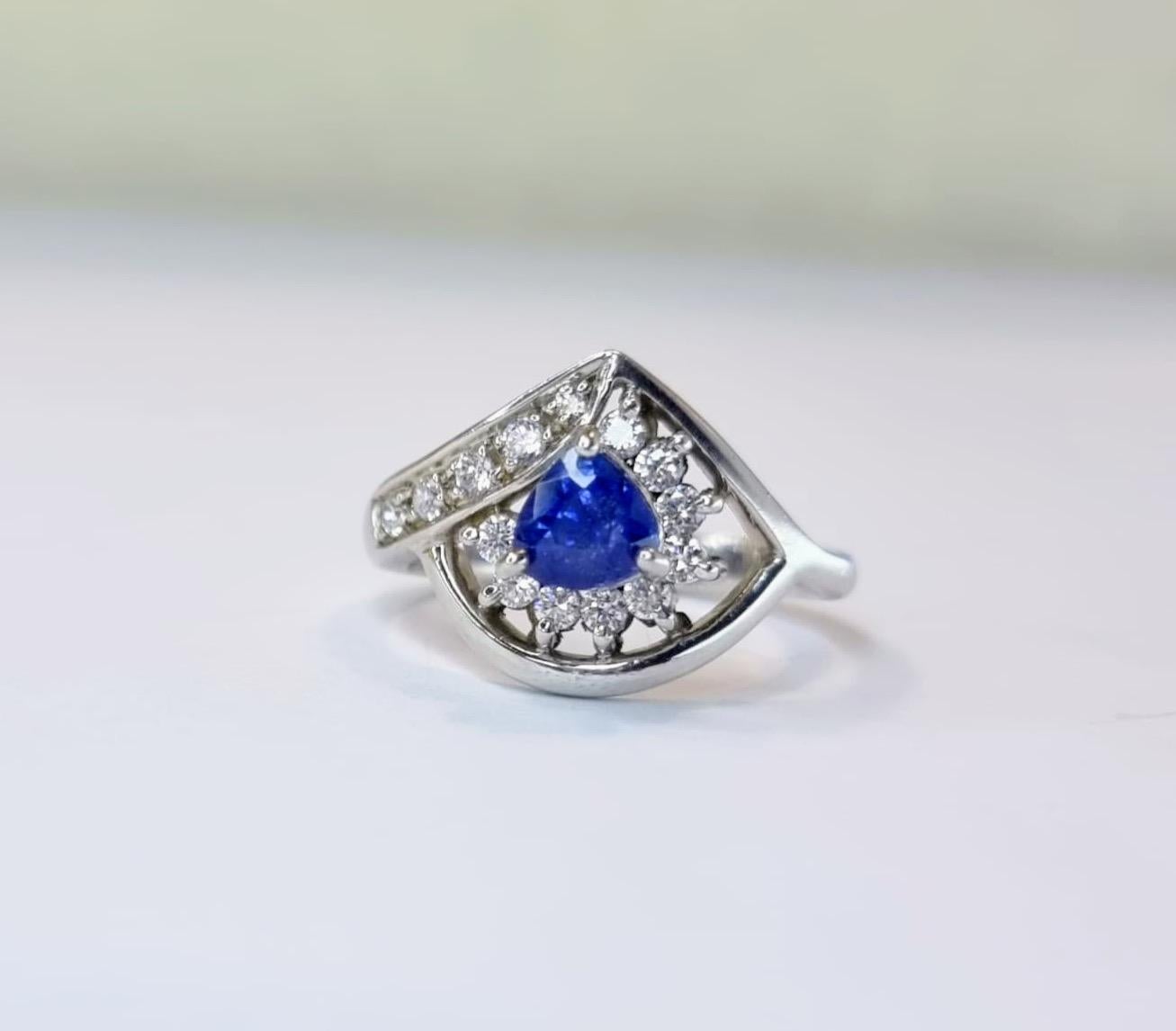 Trillion Cut Blue Sapphire Statement Ring For Sale 2