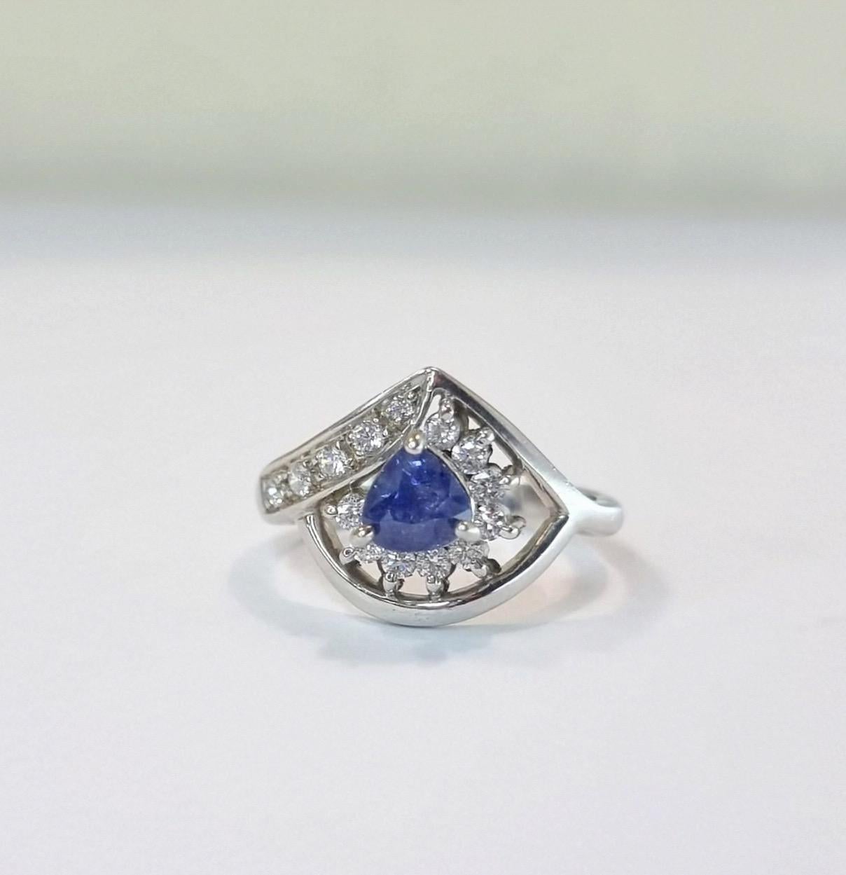 Trillion Cut Blue Sapphire Statement Ring For Sale 3