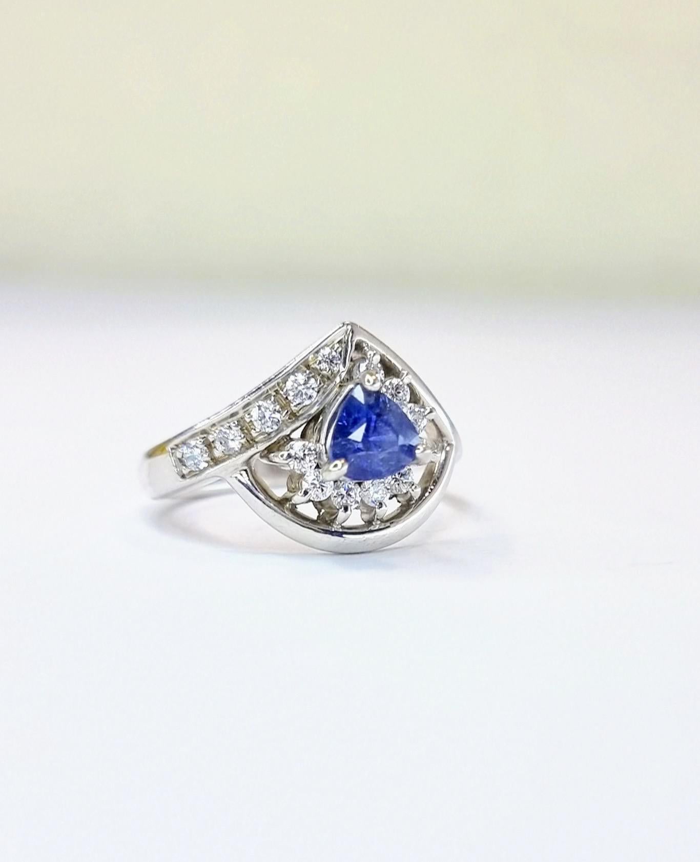 Trillion Cut Blue Sapphire Statement Ring For Sale 4