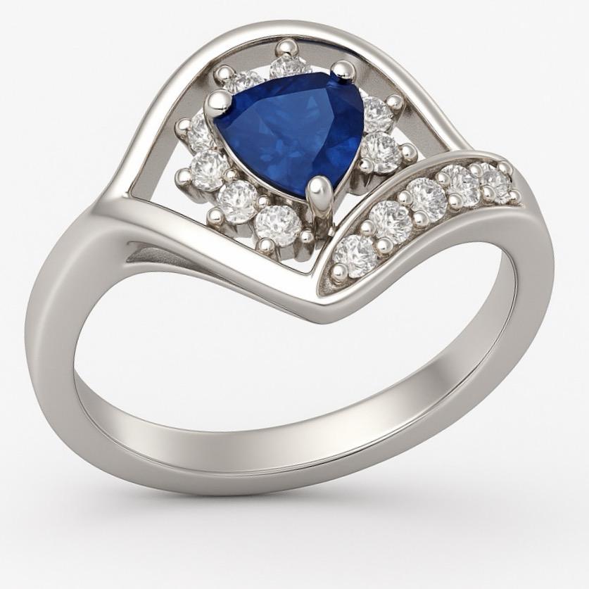 Trillion Cut Blue Sapphire Statement Ring im Angebot 1