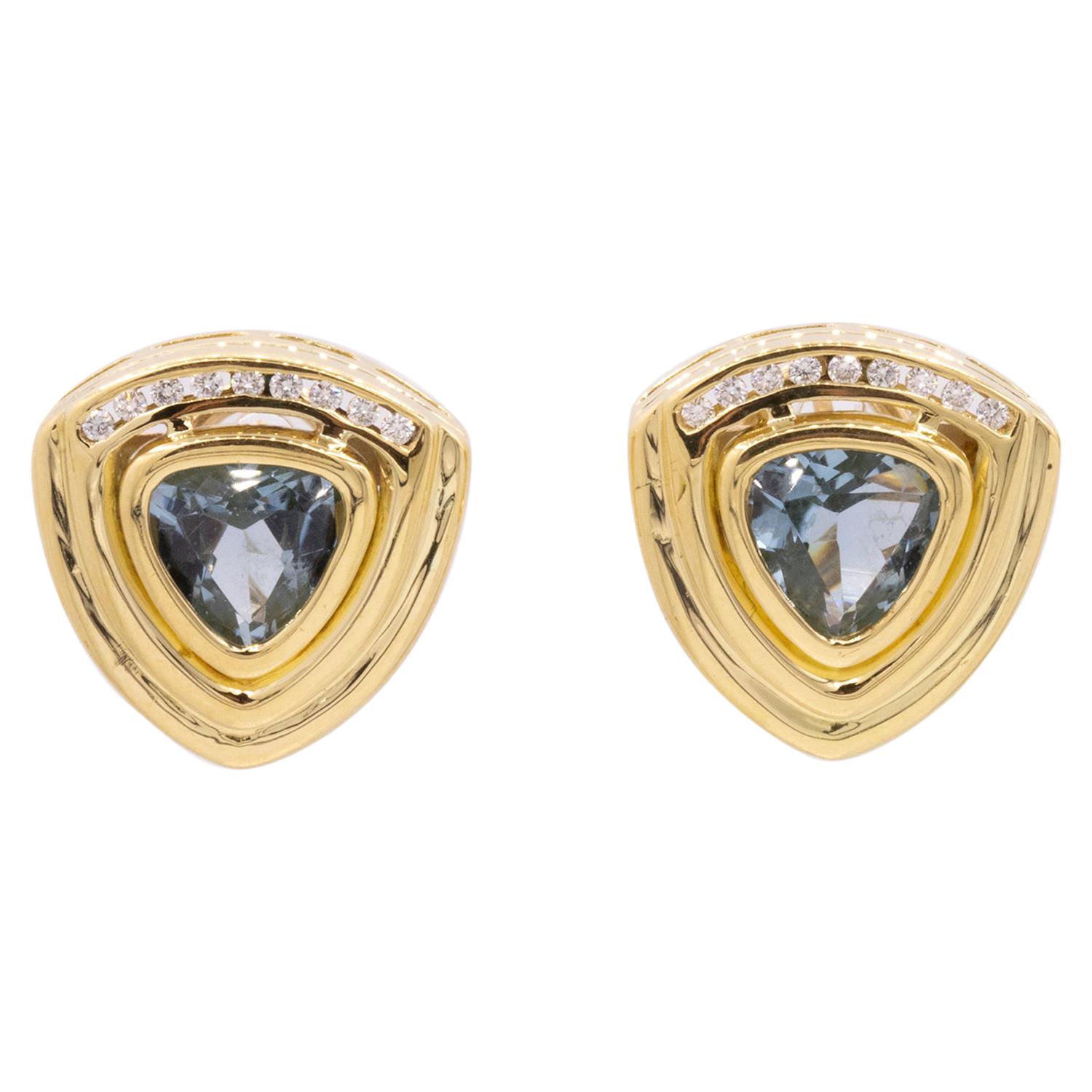 Trillion Cut Blue Topaz Diamond Earrings For Sale