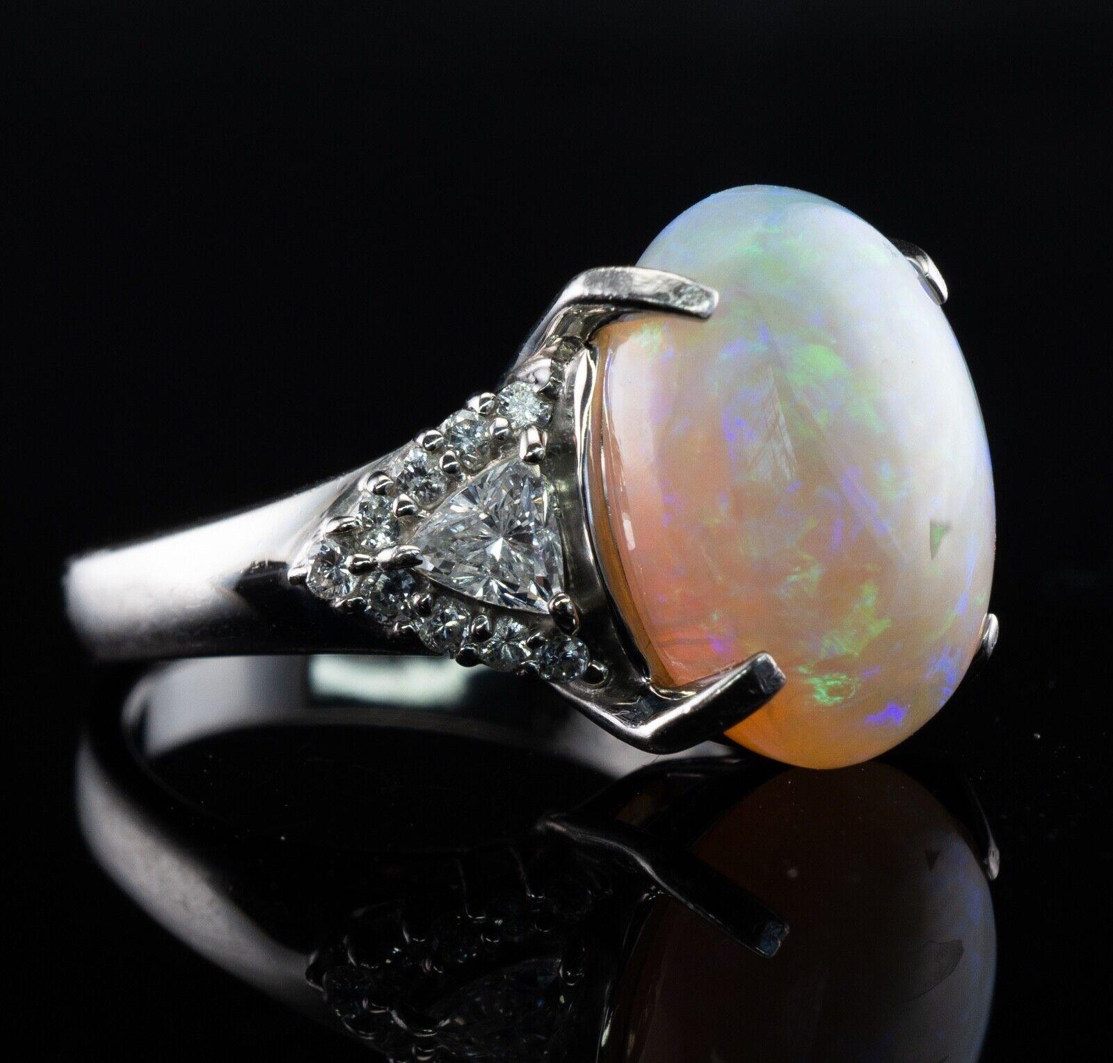 Trillion Cut Diamond Opal Ring Platinum For Sale 3