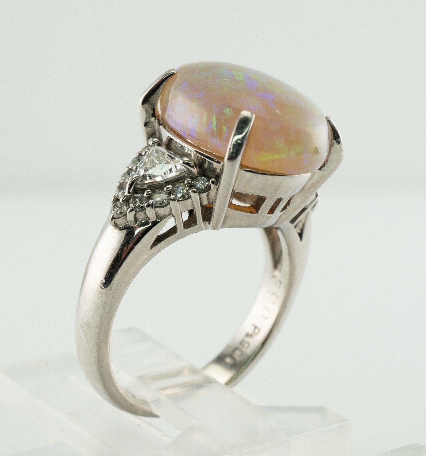 Trillion Cut Diamond Opal Ring Platinum For Sale 4