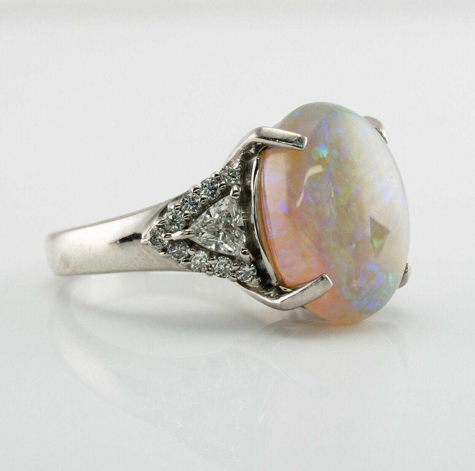 Cabochon Trillion Cut Diamond Opal Ring Platinum For Sale