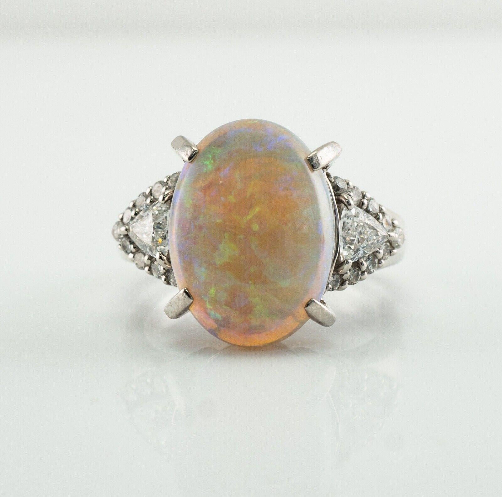 Trillion Cut Diamond Opal Ring Platinum In Good Condition For Sale In East Brunswick, NJ