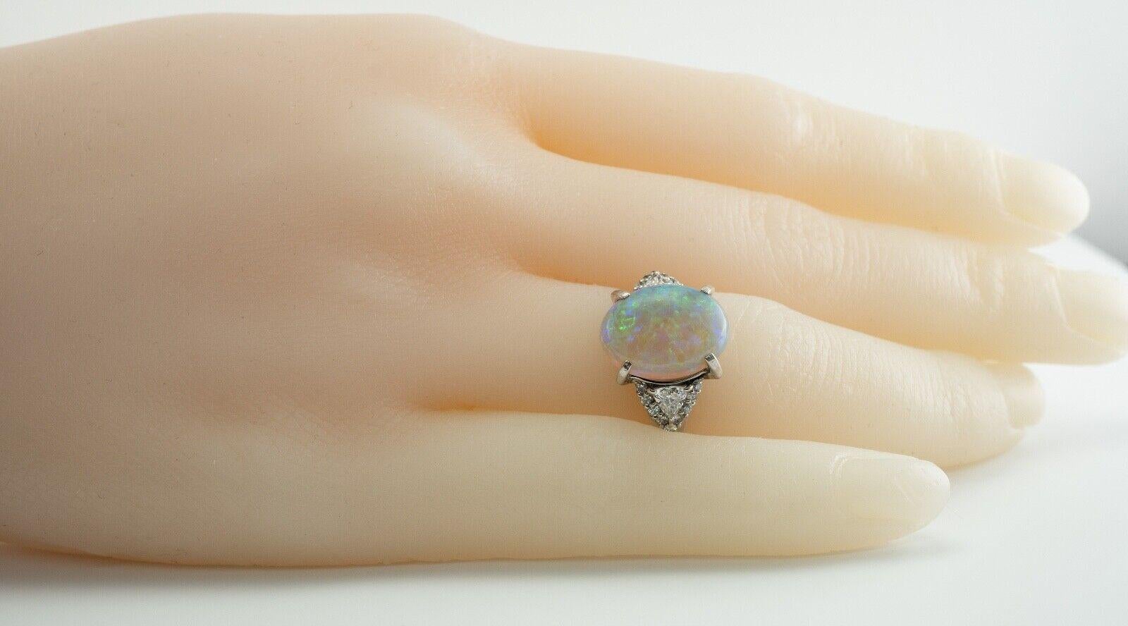 Women's Trillion Cut Diamond Opal Ring Platinum For Sale