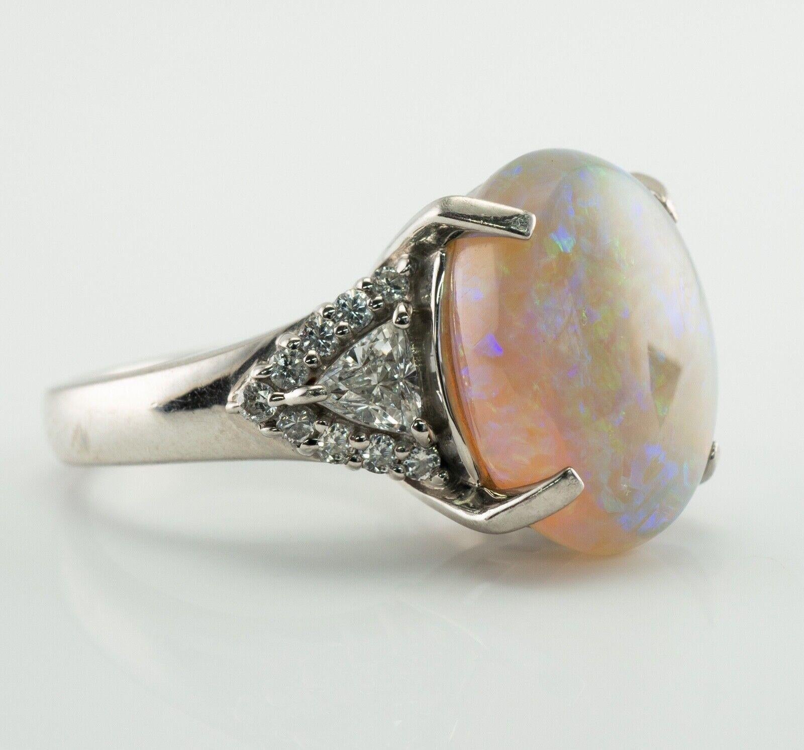 Trillion Cut Diamond Opal Ring Platinum For Sale 1
