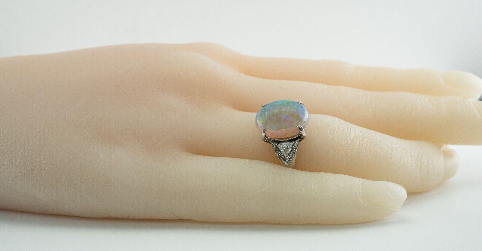 Trillion Cut Diamond Opal Ring Platinum For Sale 2