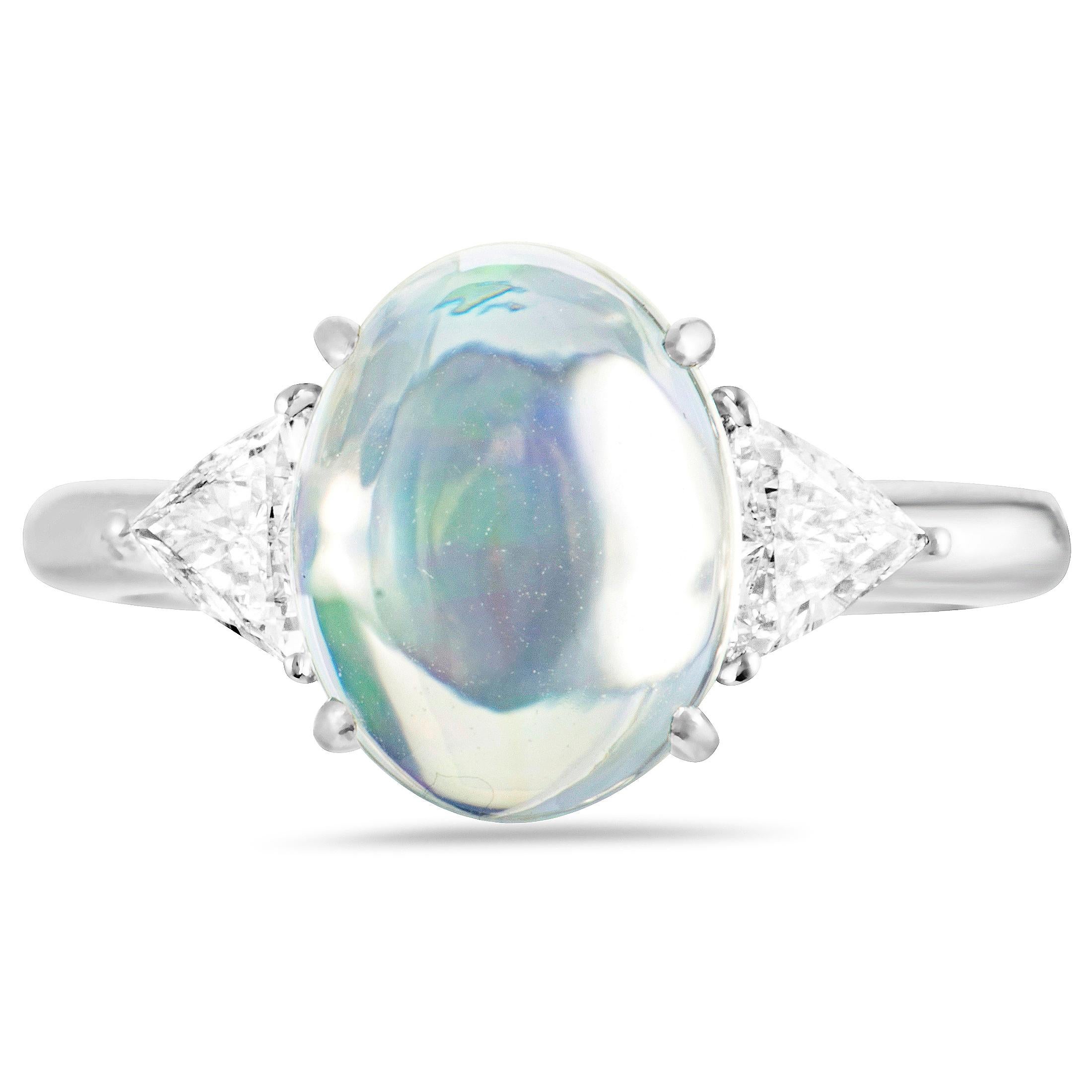 Trillion Cut Diamonds Oval Opal Platinum Ring Damen