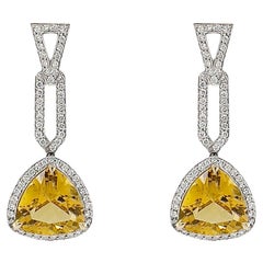 Trillion Cut Heliodor and Diamond Earrings in 18k White Gold