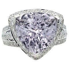 Trillion Cut Kunzite Cocktail Ring with Diamonds 
Sapphires 14 Karat White Gold