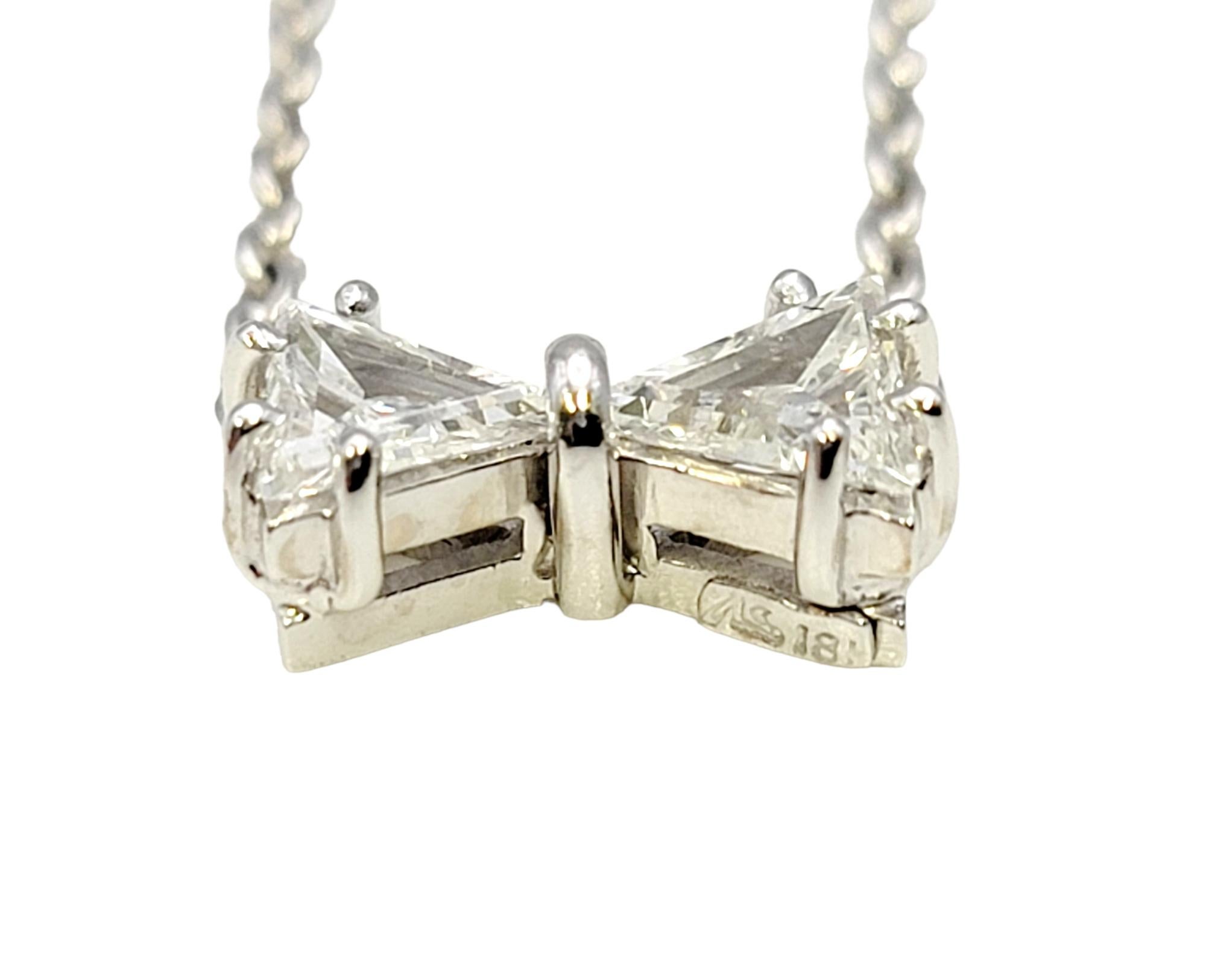 Trillion Cut Natural Diamond Bowtie Pendant Necklace in 18 Karat White Gold For Sale 4