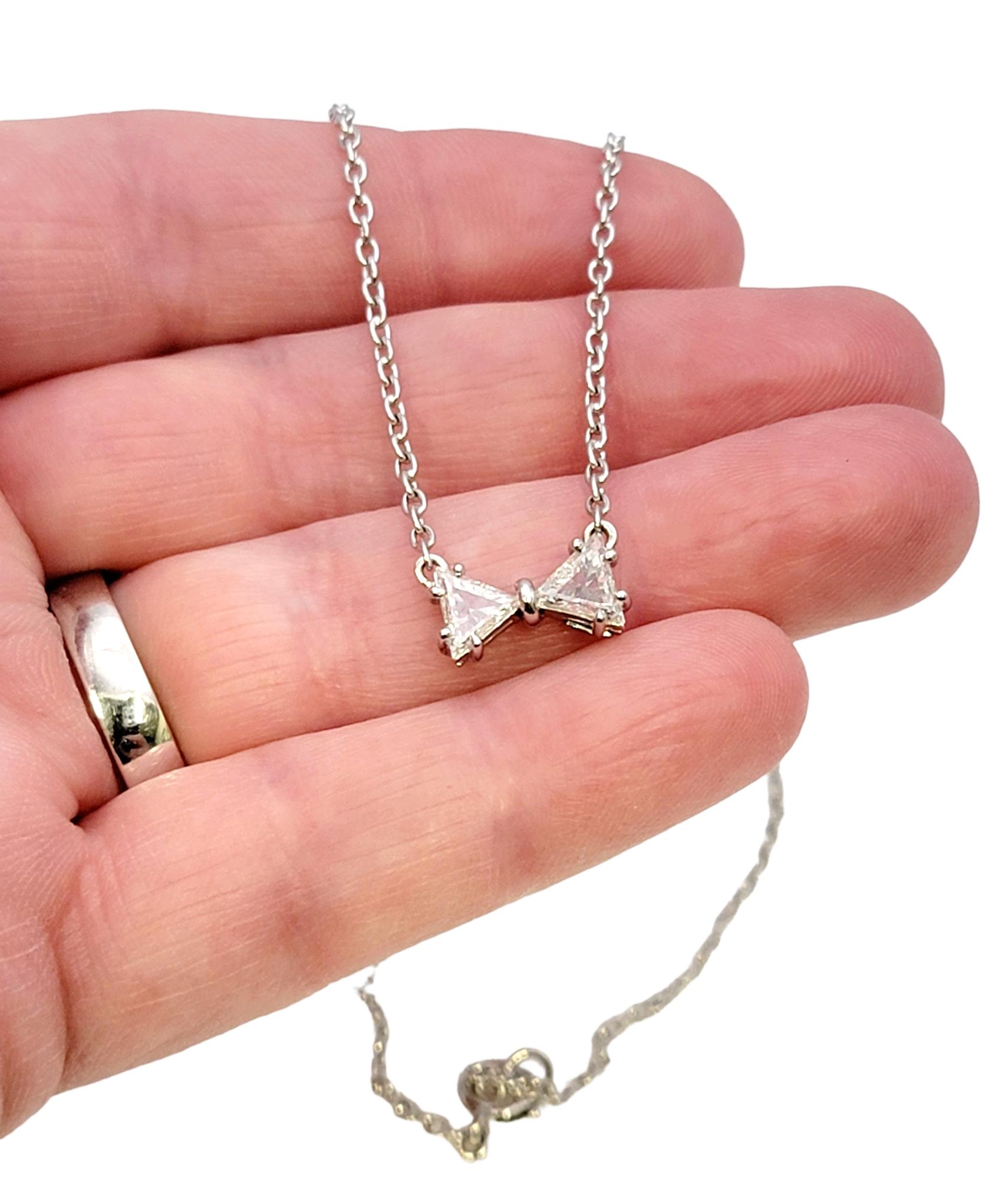 Trillion Cut Natural Diamond Bowtie Pendant Necklace in 18 Karat White Gold For Sale 5