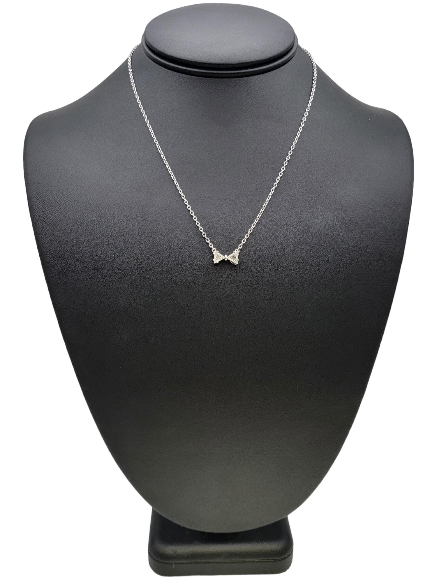 Trillion Cut Natural Diamond Bowtie Pendant Necklace in 18 Karat White Gold For Sale 6