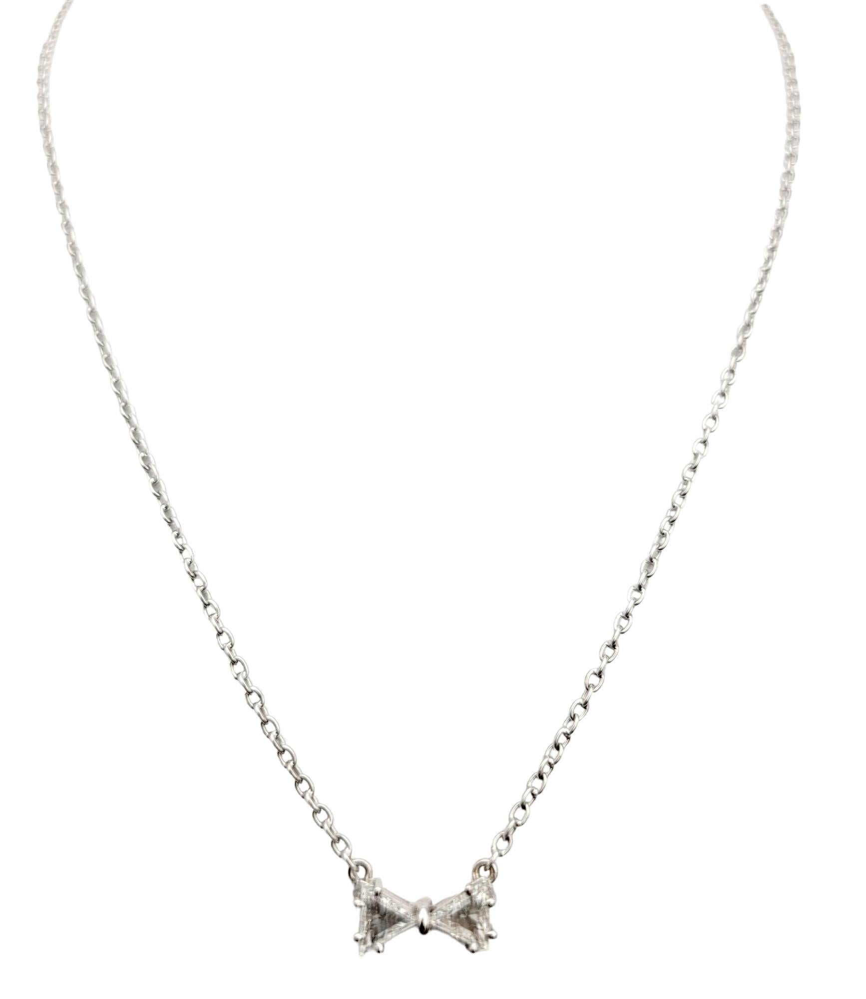 Women's Trillion Cut Natural Diamond Bowtie Pendant Necklace in 18 Karat White Gold For Sale