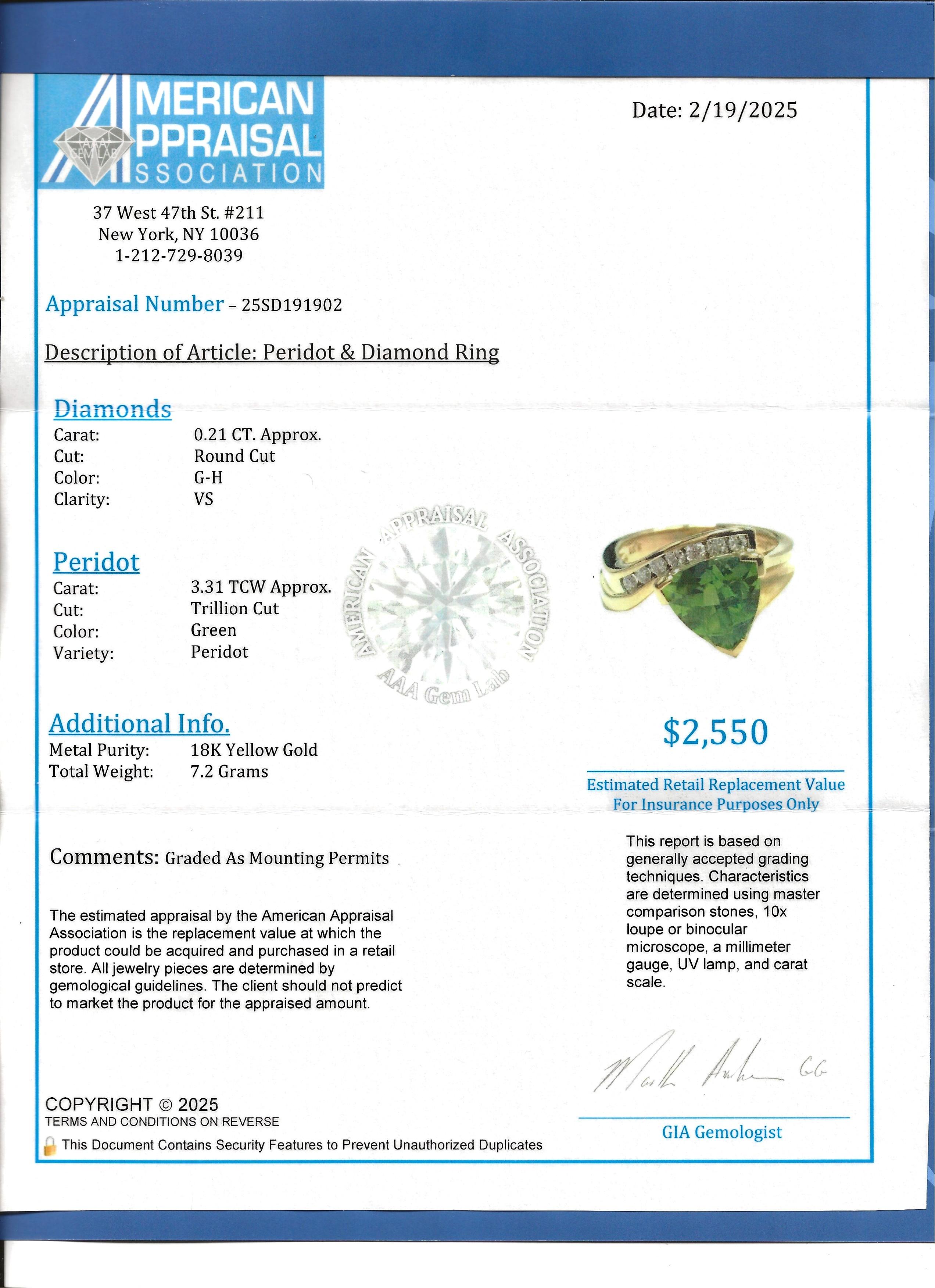 Bypass-Cocktailring aus 18 Karat Gelbgold mit Peridot im Trillionschliff und Diamanten im Angebot 7