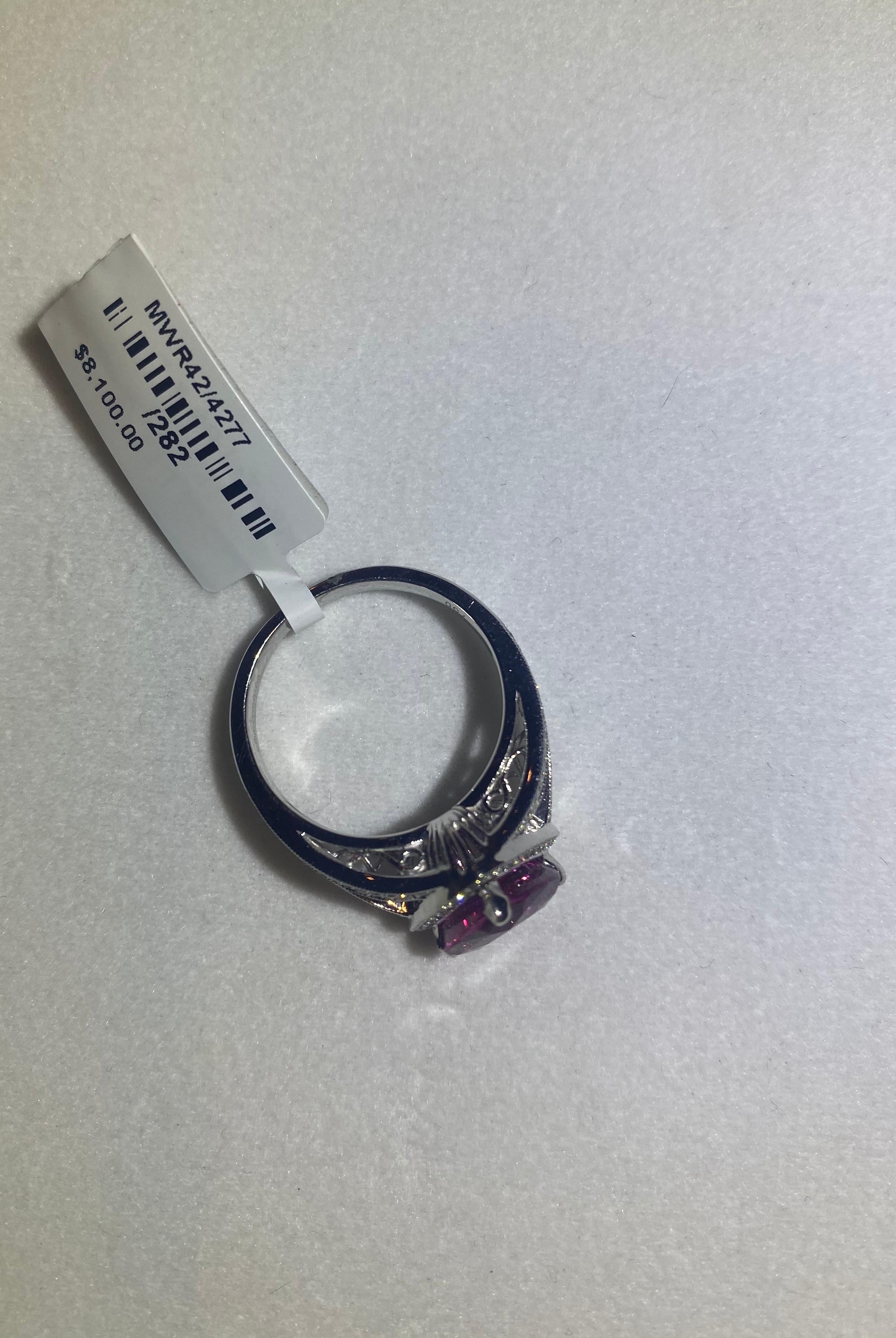 Trillion Cut Pink Sapphire and Diamond Ring For Sale 3