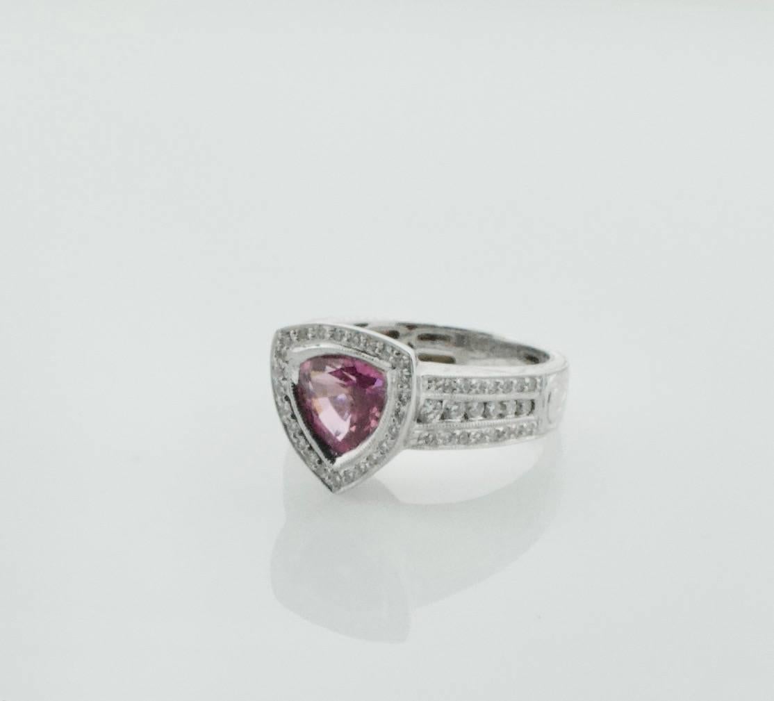 Trillion Cut Trillion-Cut Pink Sapphire and Diamond Ring in 18 Karat Gold