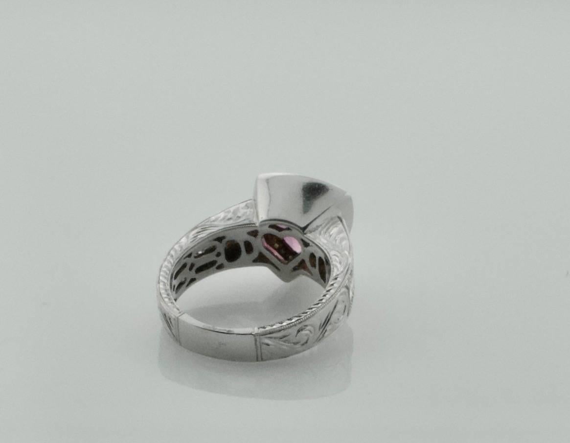 Women's or Men's Trillion-Cut Pink Sapphire and Diamond Ring in 18 Karat Gold