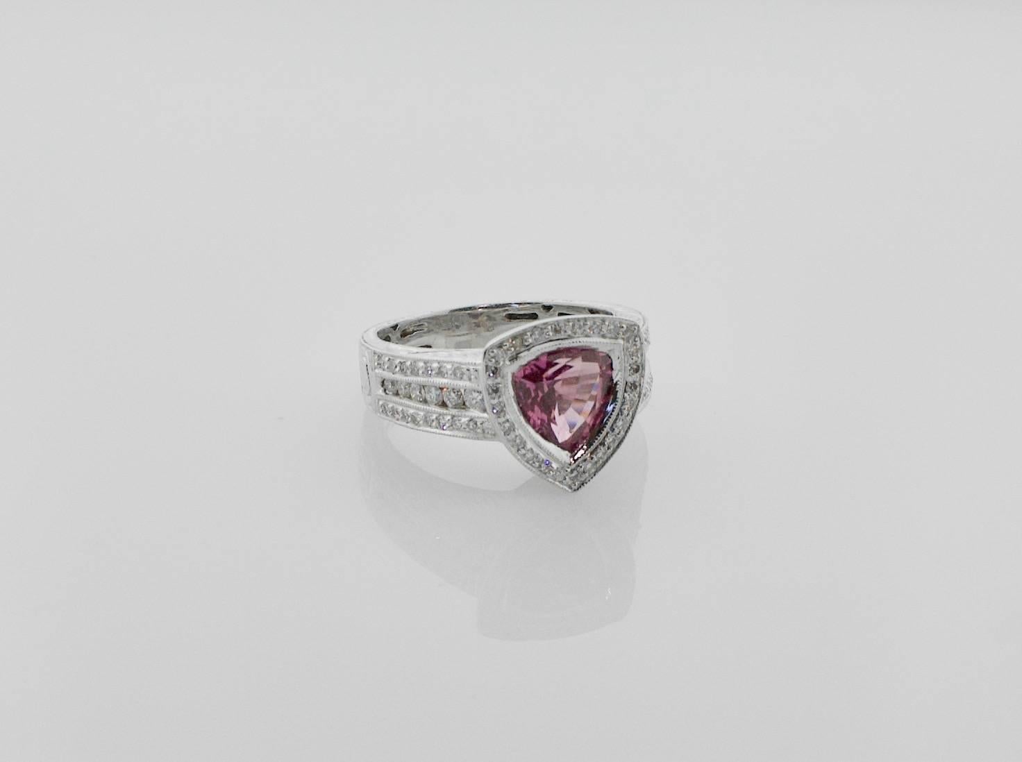 Trillion-Cut Pink Sapphire and Diamond Ring in 18 Karat Gold 1