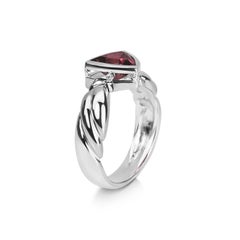 Trillion Cut Pink Tourmaline Ring with Diamonds 18 Karat White Gold Carved Band