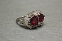 Trillion Cut Rubellite and Diamond Platinum Ring