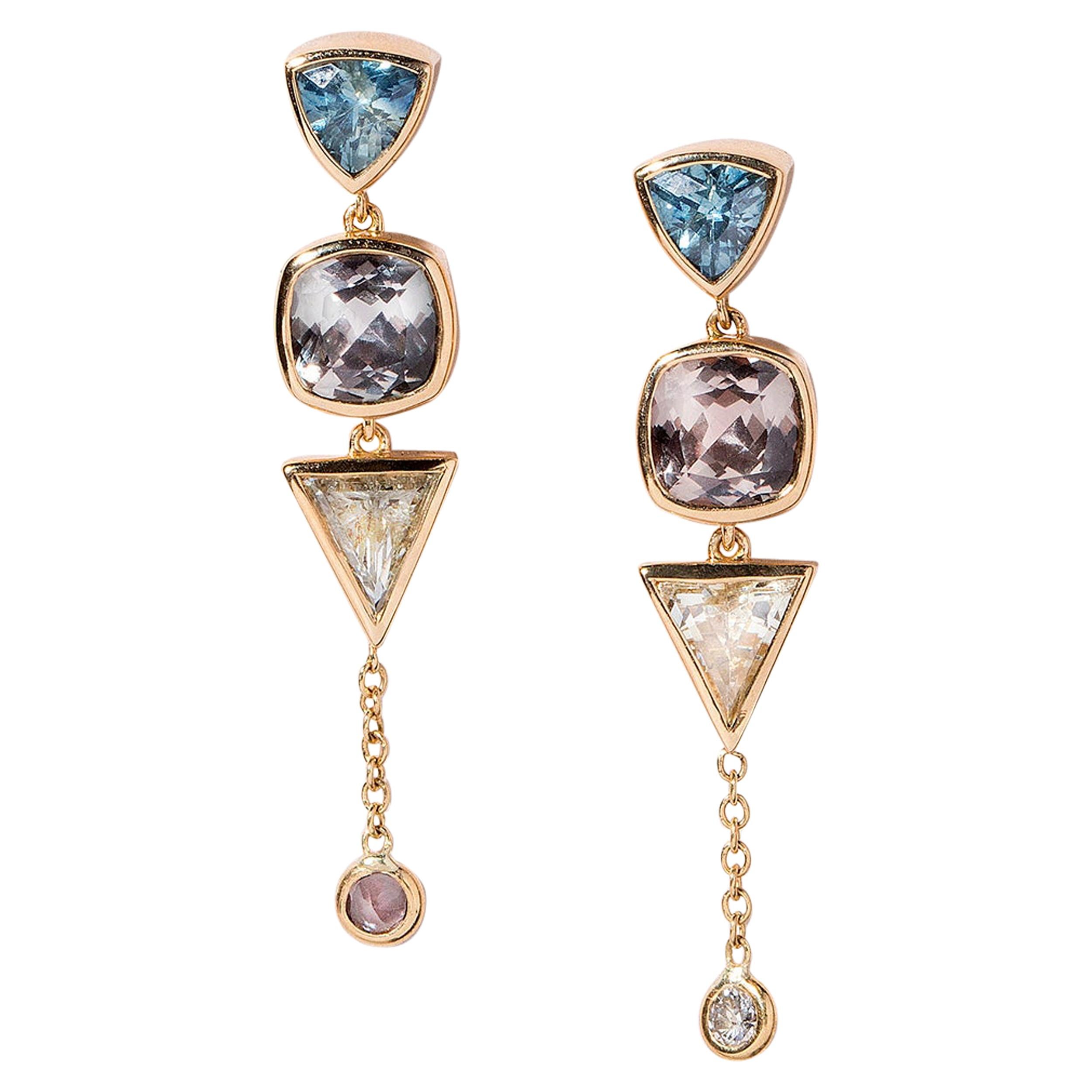 Trillion Cut Sapphire Cluster Earrings For Sale