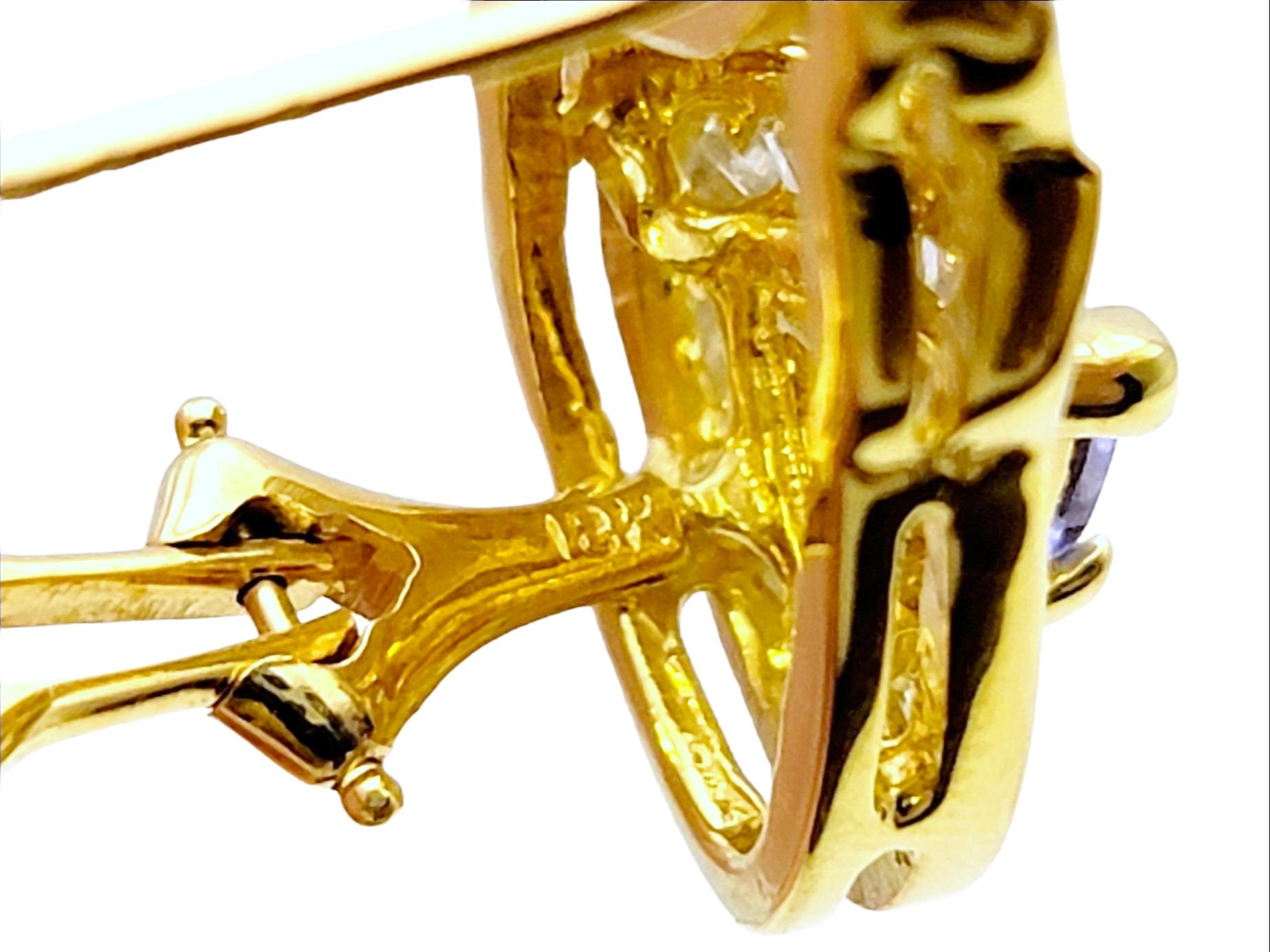 Trillion Cut Tanzanite and Baguette Diamond Teardrop Earings in Yellow Gold  For Sale 5