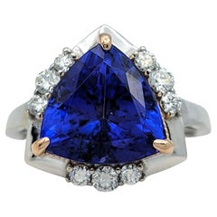 Trillion Cut Tanzanite and Diamond Cocktail Ring in 14 Karat White and Rose Gold