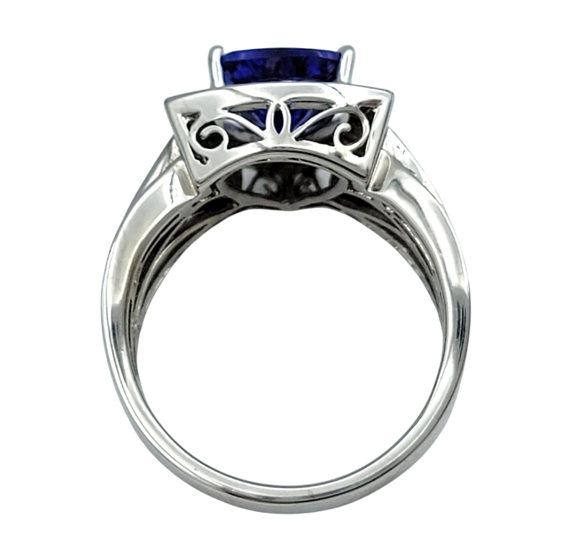 Trillion Cut Tanzanite and Multi-Row Pavé Diamond Band Ring 18 Karat White Gold In Good Condition For Sale In Scottsdale, AZ